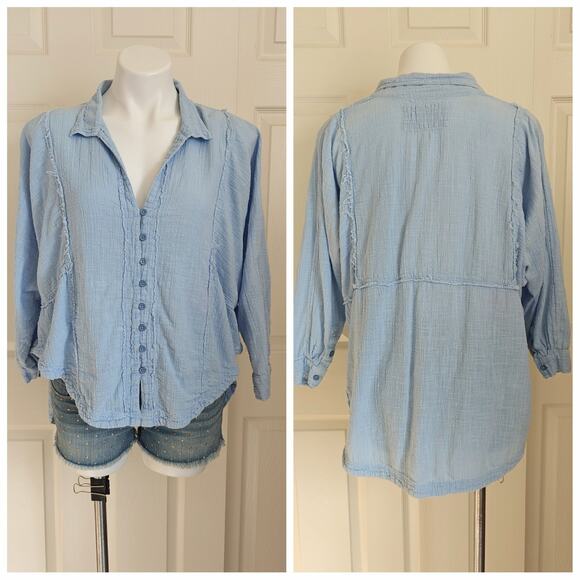 Free People Tops - We the Free oversized gauze cotton high low hem button shirt sz XS